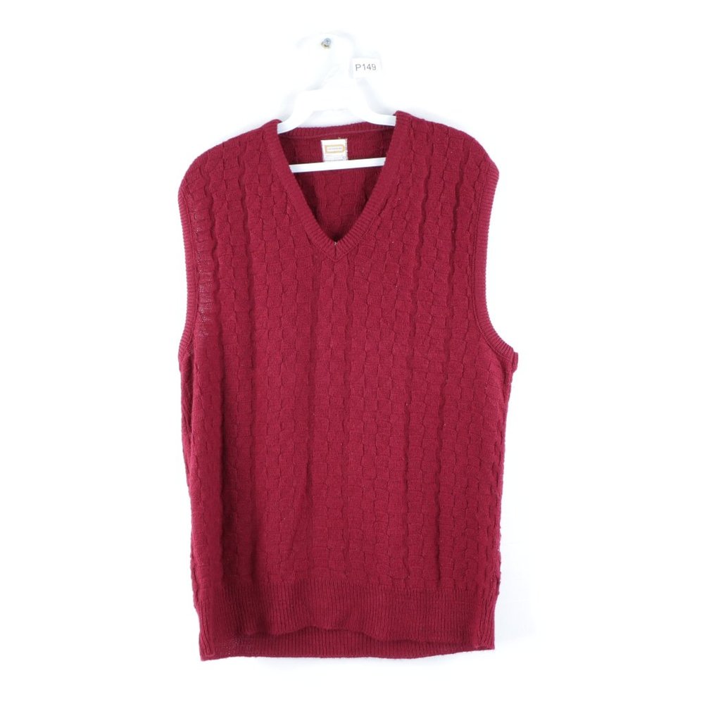 Vintage Textured Geometric Acrylic V-Neck Sweater